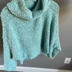 Free People Textured turquoise BFF Cowl Neck Sweater